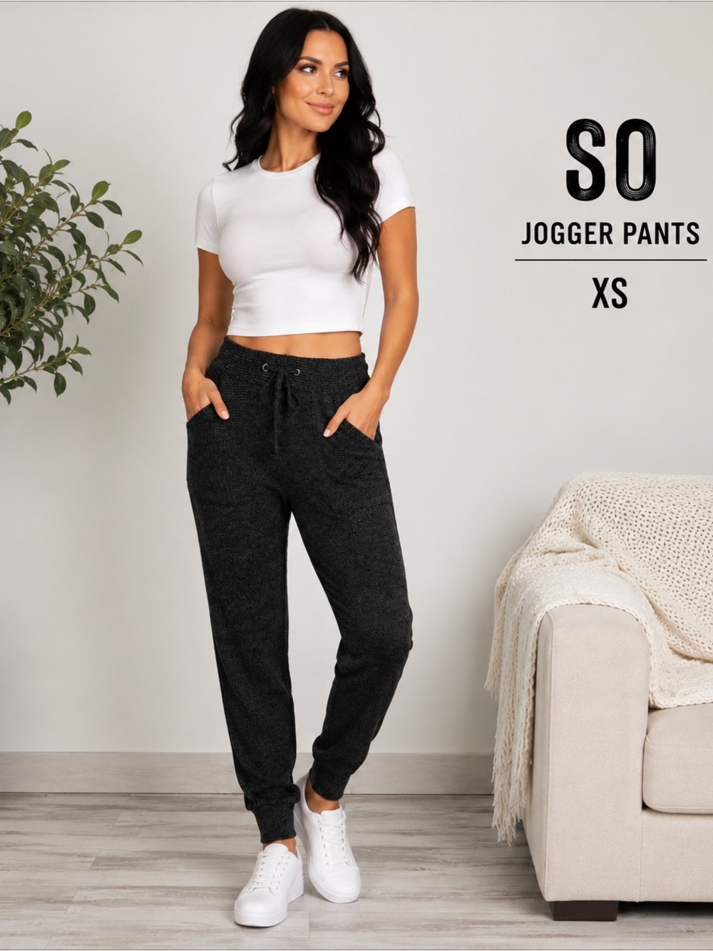 SO Cozy Knit Jogger Pants XS Charcoal Gray Drawstring Lounge Athleisure Pockets